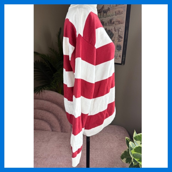 Zara Striped Knit Sweater Red White Number 7 Applique Preppy Collegiate Pullover - Picture 3 of 13